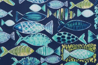 Bryant Fabrics Hooked Printed Polyester Outdoor Fabric in Lagoon 