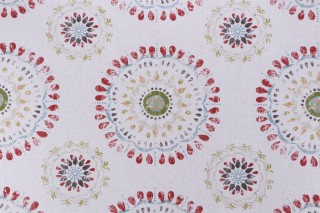 Robert Allen Whimsy Wheel Printed Cotton Drapery Fabric in Coral 