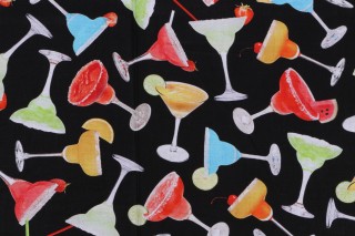 Timeless Treasures Colorful Margarita Cocktails Printed Cotton Craft Fabric in Black 