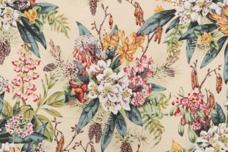 Grey Watkins Floral Printed Drapery Fabric in Cream for Scalamandre
