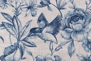 Covington Colibri Printed Linen Blend Drapery Fabric in 593-Indigo 