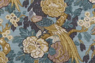 Richloom Pheasant Printed Cotton Drapery Fabric in Denim