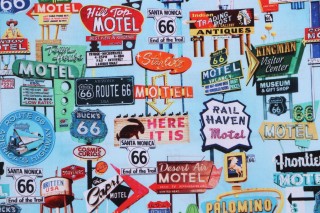 Michael Searle Fabrics of SoHo Route 66 Road Signs Printed Cotton Craft Fabric in Blue for Timeless Treasures 