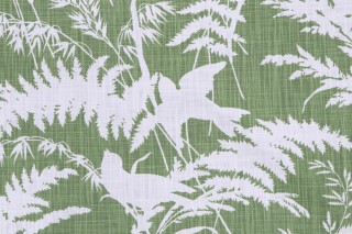 Lacefield Aviary-Concord Printed Cotton Drapery Fabric in Moss 
