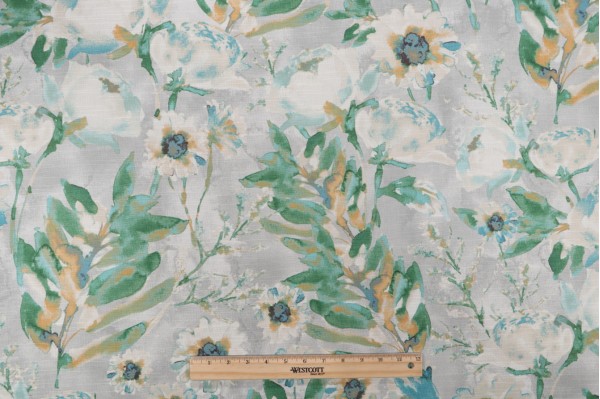 Kelly Ripa Home Flower Mania Printed Cotton Drapery Fabric in Seaglass