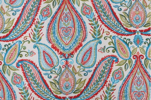Robert Allen Shaded Paisley Printed Cotton Drapery Fabric in Poppy