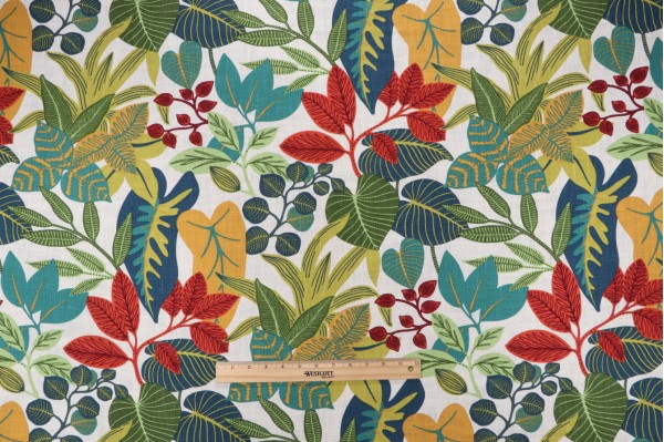 Covington Leaf Jungle Printed Cotton Drapery Fabric in 100-Multi