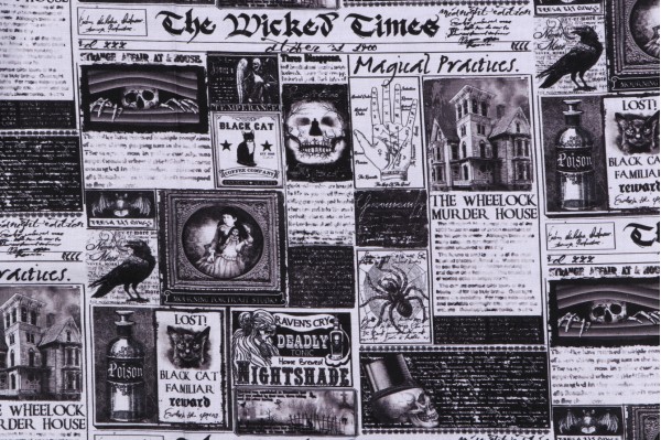 7.88 Yards Fabrics of SoHo Wicked - Wicked Time Newspaper Printed ...