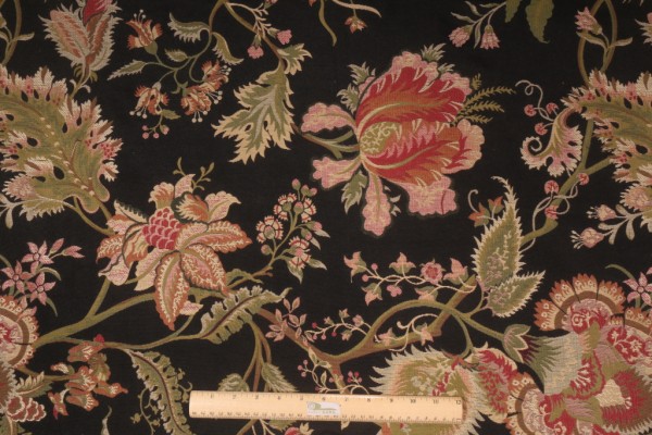 Floral Tapestry Upholstery Fabric in Black