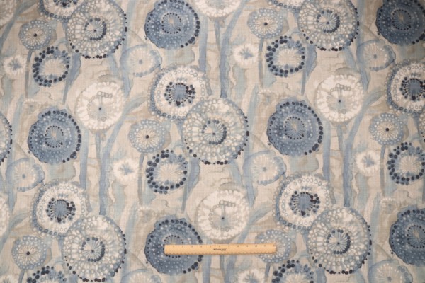 Ellen Degeneres Majorca Printed Cotton Drapery Fabric in Denim