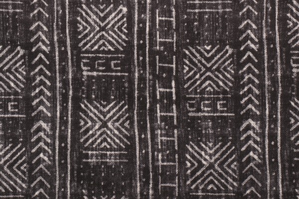 Genevieve Gorder Mali Mud Cloth Printed Polyester Outdoor Fabric in Ebony