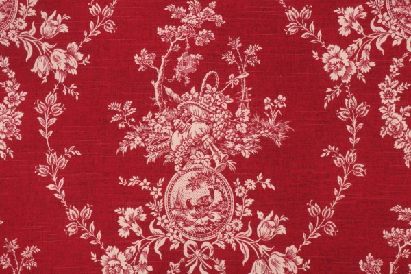 Waverly Country House Toile Printed Cotton Drapery Fabric in Red