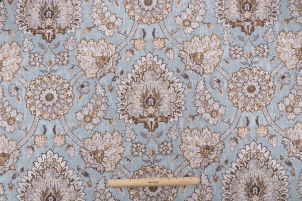 Waverly Castleford Printed Cotton Drapery Fabric in Moonstone